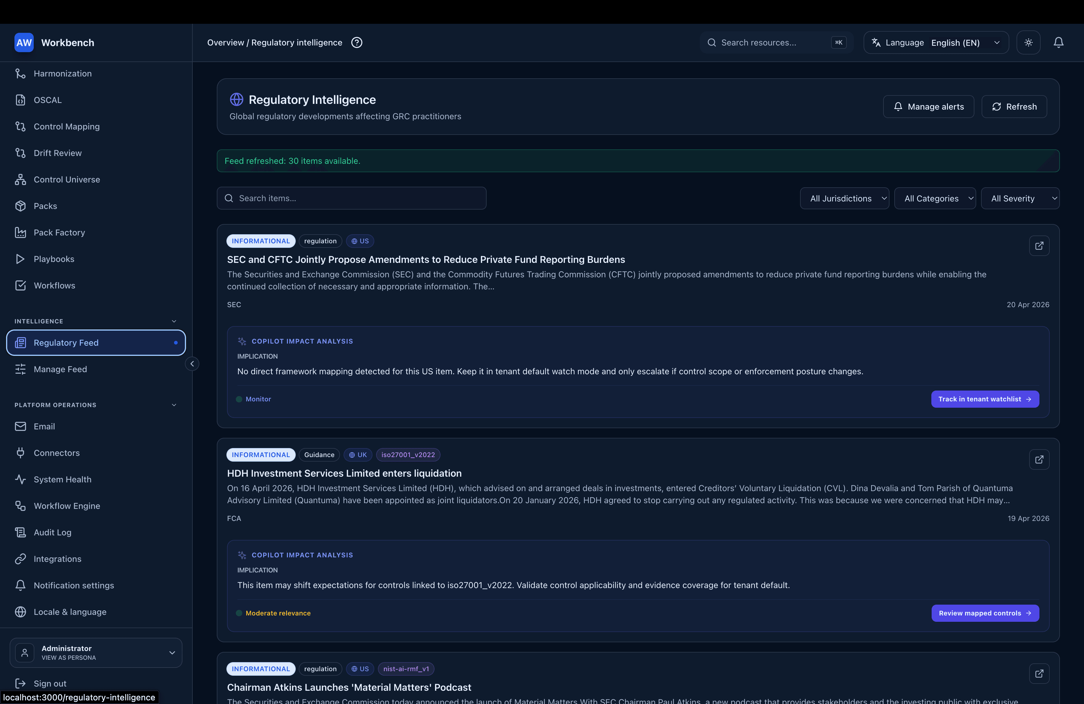 GRACE — regulatory intelligence dashboard